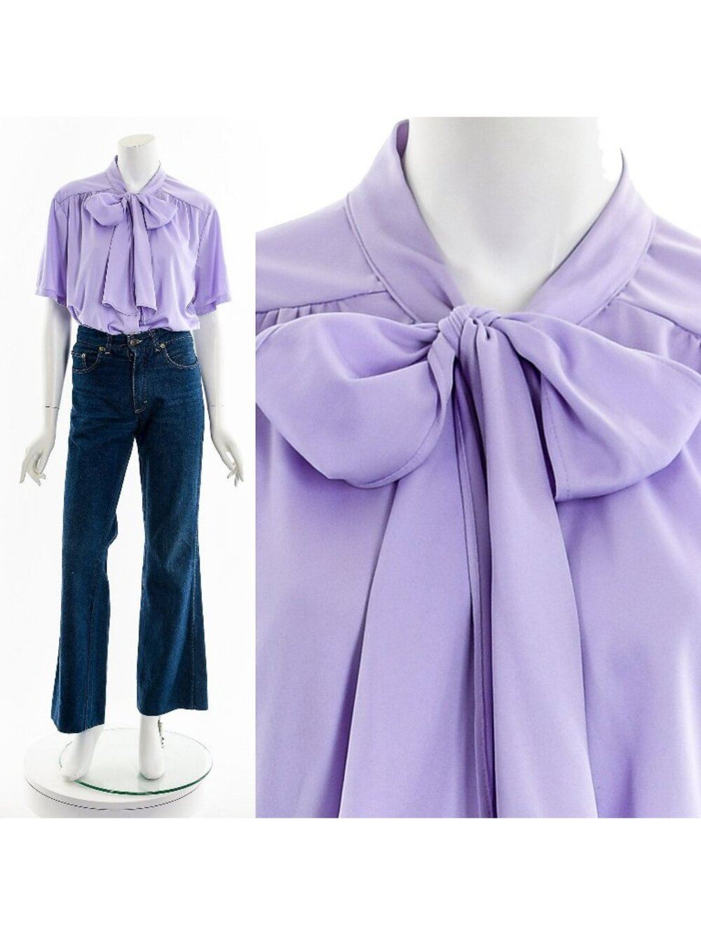 Lavender Purple Bow Tie Blouse